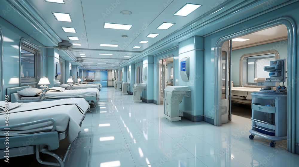 Obraz premium Medical concept. Hospital corridor with rooms.