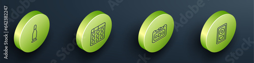 Set Isometric line Bullet, Drum machine music, Retro audio cassette tape and CD disk award frame icon. Vector