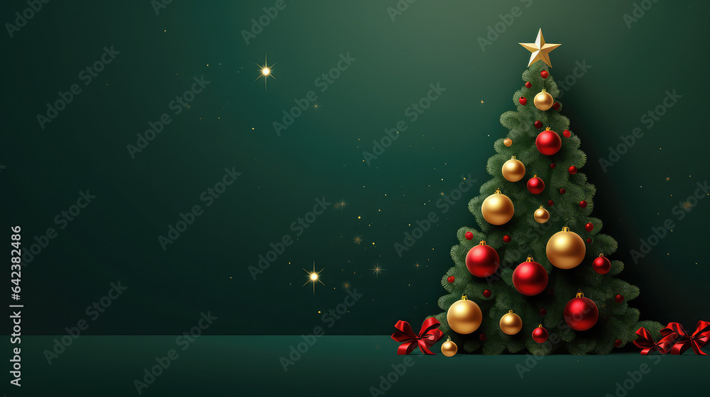 Christmas tree green background mockup template copy space christmas postcard