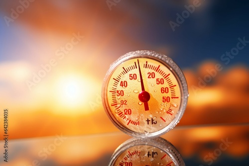 Background sun illuminating a thermometer, reflecting the increasing warmth of the day