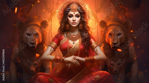 Hindu goddess Durga generated by Ai photo