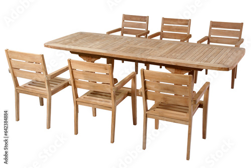 Teak garden furniture isolated in white background