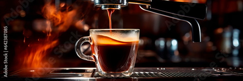 espresso machine pulling a rich shot of espresso into a cup. Generative AI
