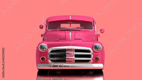 3d render trend pink pickup truck view from the front of the cabin © Роман Мартинюк