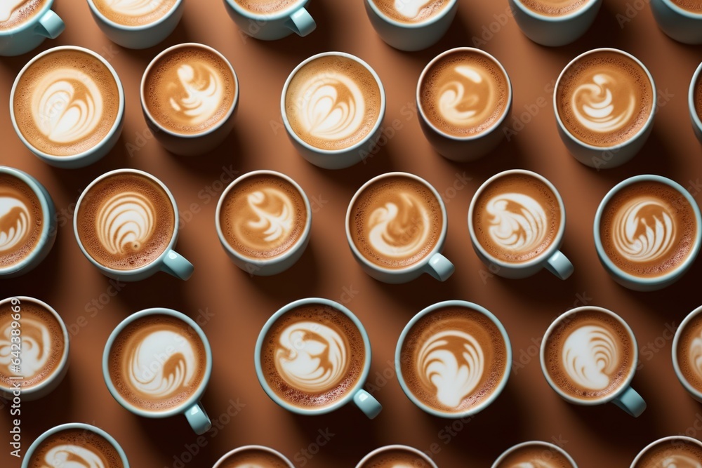 aerial view of various assorted coffee cups aerial view of various assorted coffee cups