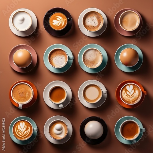  aerial view of various assorted coffee cups 
