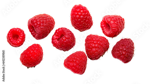 Raspberries on transparent background, close-up, isolated, png