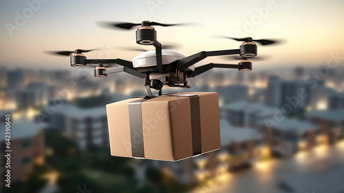 A drone flying overhead to deliver a package.