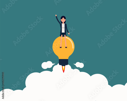 Business growth and development. Ride light bulb concept. Vector illustration in cartoon style