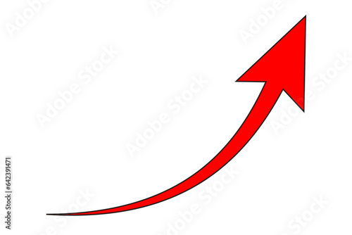 Red rising curve arrow with black edge.	