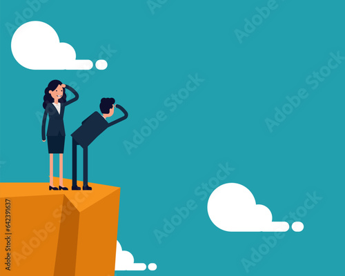 The business team finding new way. Cartoon character searching