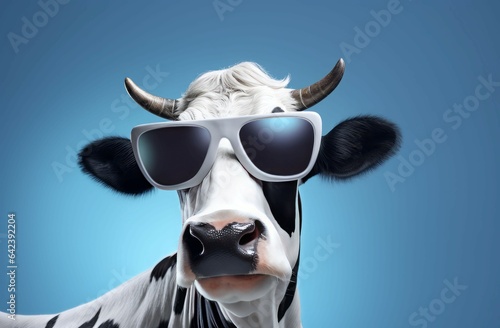 Funny cow sunglasses farm. Generate Ai © nsit0108