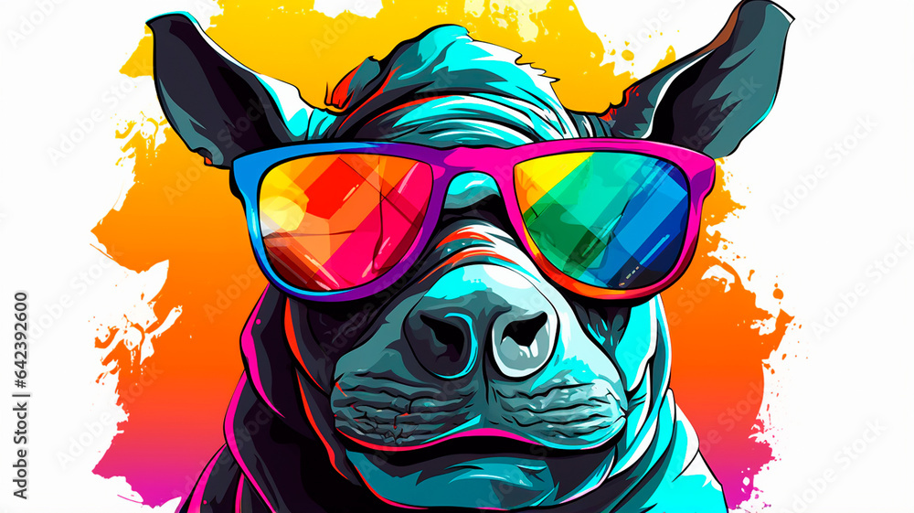 colorful dog in sunglasses, illustration, creative concept