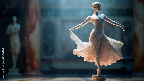 white ballerina in a white dress dancing.