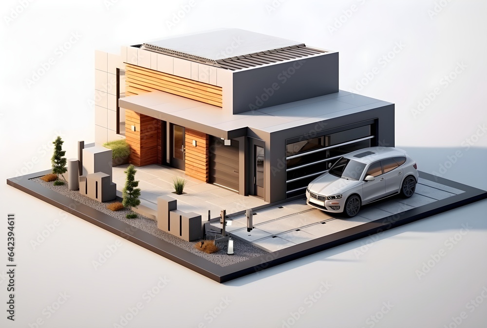 Modern house with trees isolated on white empty background in real estate sale or property investment concept. Buying new home for big family. 3d illustration of residential building exterior. Modern house with trees isolated on white empty background in real estate sale or property investment concept. Buying new home for big family. 3d illustration of residential building exterior.