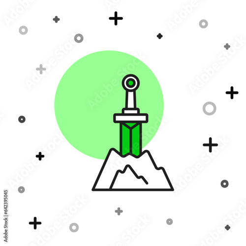 Filled outline Sword in the stone icon isolated on white background. Excalibur the sword in the stone from the Arthurian legends. Vector