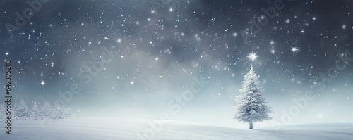 christmas tree on the background of a snowy background with sparkling colors