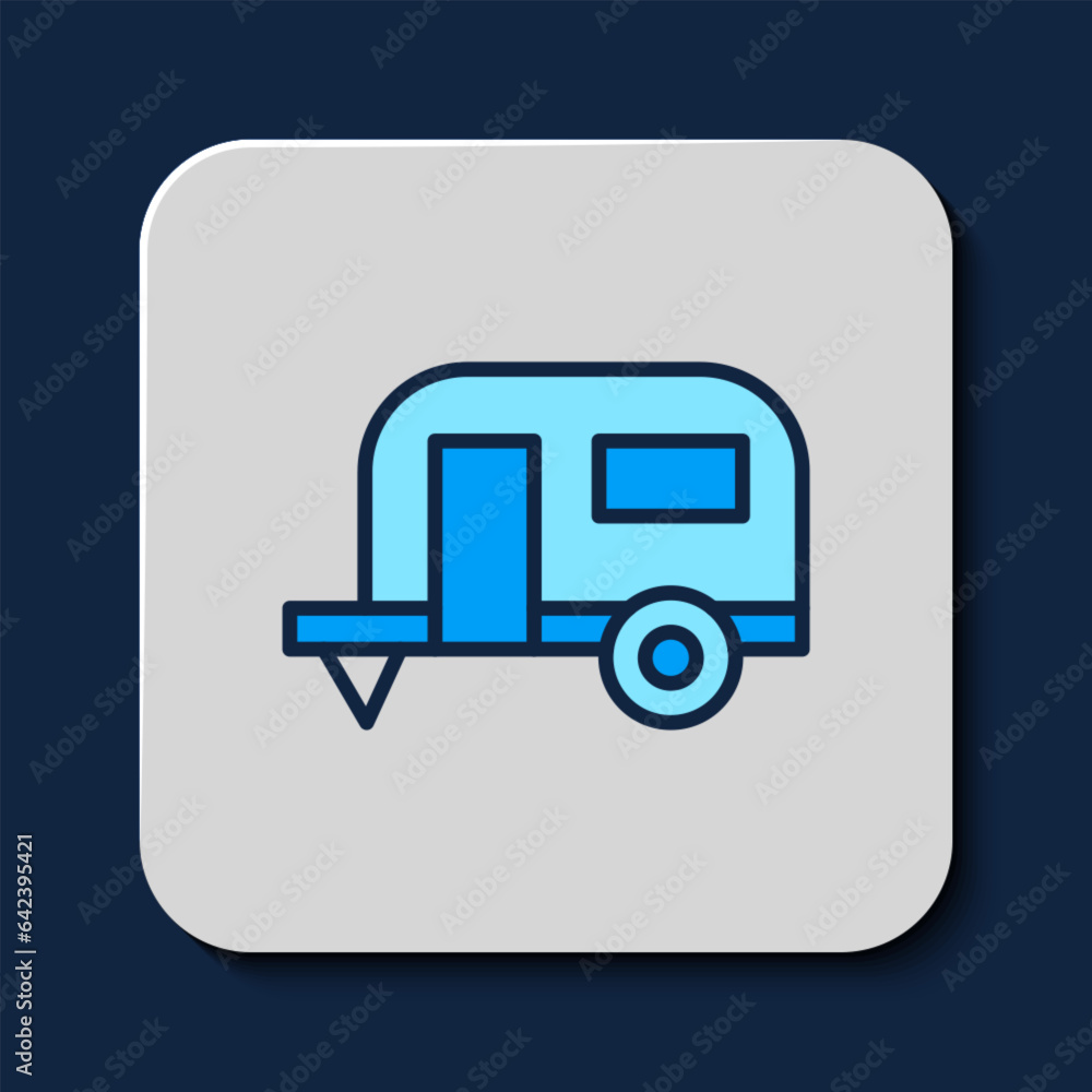 Filled outline Rv Camping trailer icon isolated on blue background. Travel mobile home, caravan, home camper for travel. Vector Filled outline Rv Camping trailer icon isolated on blue background. Travel mobile home, caravan, home camper for travel. Vector