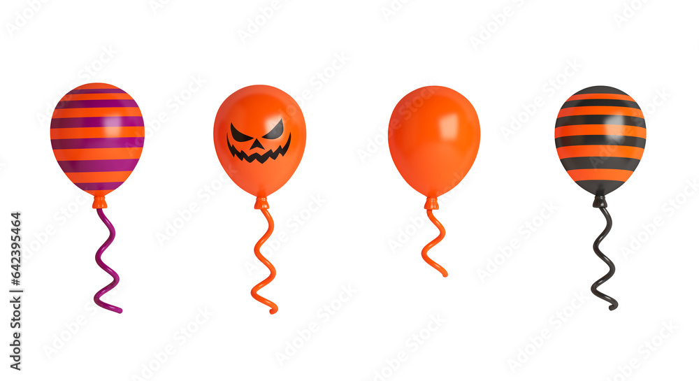 Set of Halloween balloons on transparent background, 3D rendering illustration Set of Halloween balloons on transparent background, 3D rendering illustration