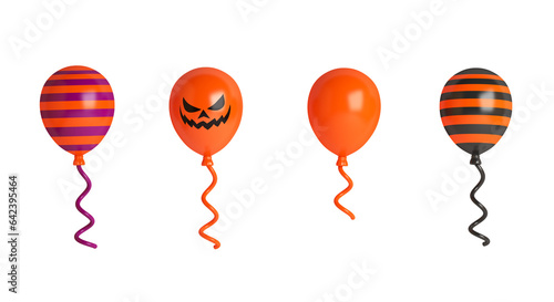 Set of Halloween balloons on transparent background, 3D rendering illustration