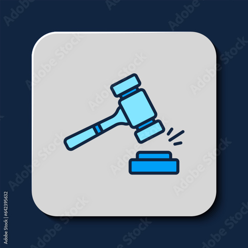 Filled outline Auction hammer icon isolated on blue background. Gavel - hammer of judge or auctioneer. Bidding process, deal done. Auction bidding. Vector
