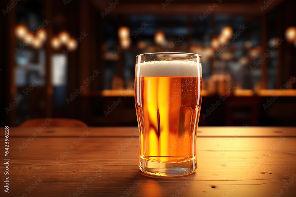 Glass of Light Beer on Bar - Blurred Background Glass of Light Beer on Bar - Blurred Background