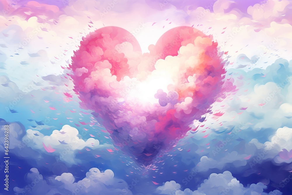 Watercolor-Style Illustration of Pink Heart Shaped Clouds