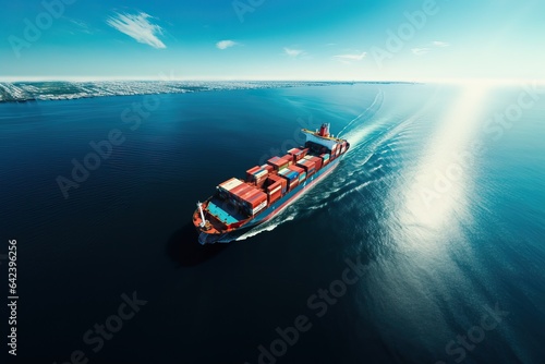 Aerial View of Colorful Cargo Ship with Containers at Sea © Nick Alias