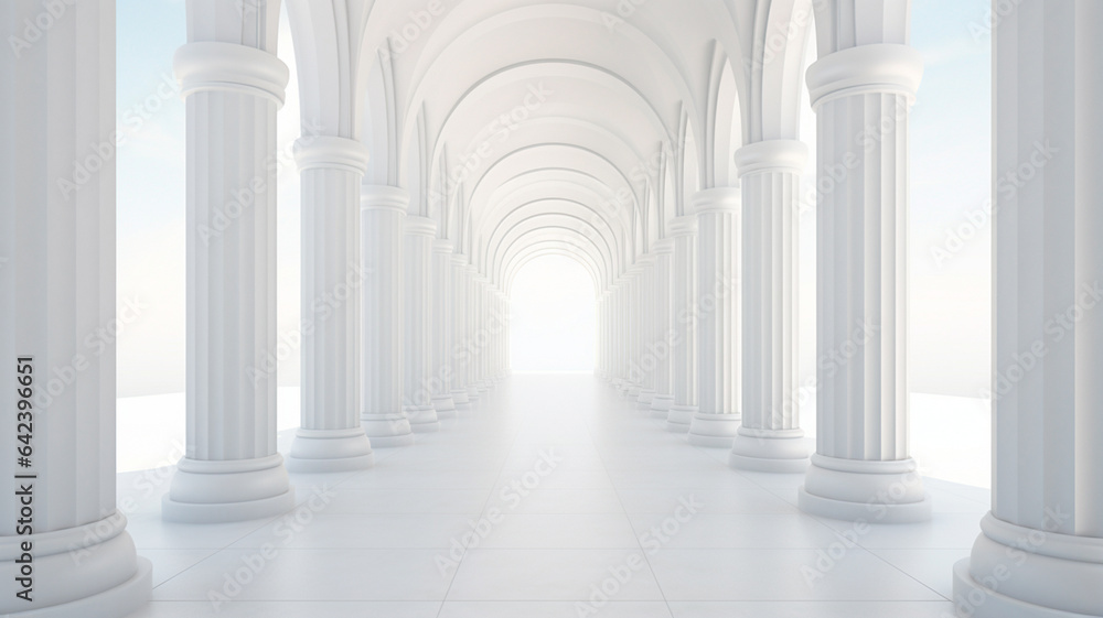 white marble columns of a white hall, columns, a corridor with a white columns. high quality photo