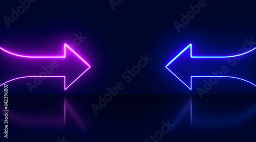Abstract background with neon lights of arrows photo