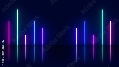 Abstract background with neon lights of various colors on stage