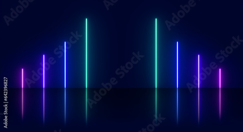 Abstract background with neon lights of various colors on stage photo