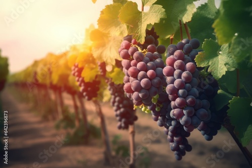 Grape grow harvest sunset. Generate Ai