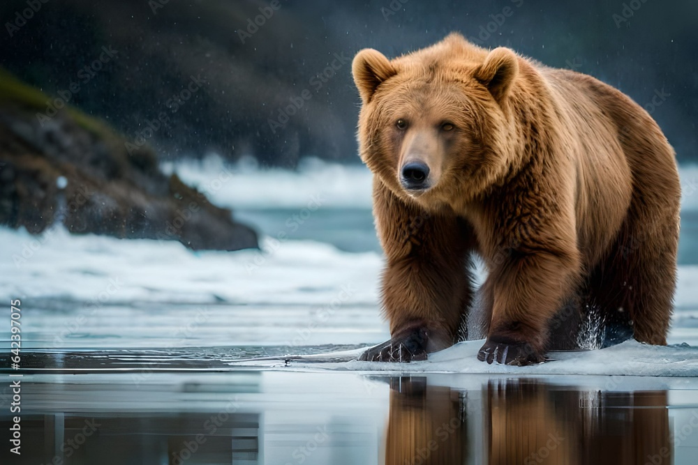 brown bear in a snow generated by AI tool brown bear in a snow generated by AI tool