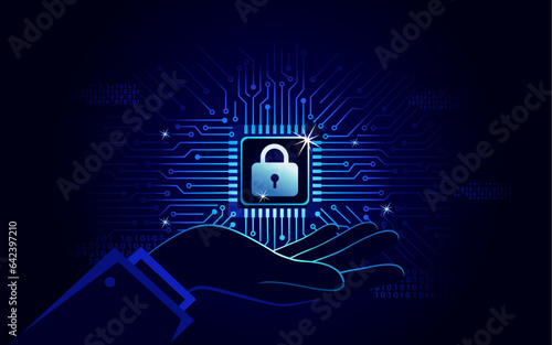 Cybersecurity concept, data protection, 
data security or digital security with 
circuit board, padlock, technology background
for cyber security business, awareness, vector