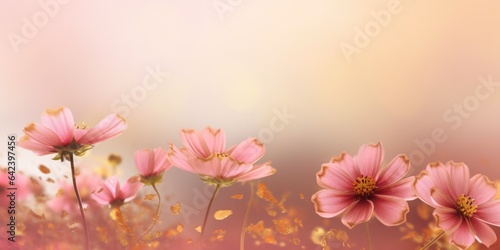 Beautiful abstract gold and pink misty morning photo floral design background banner. beautiful Generative AI AIG32
