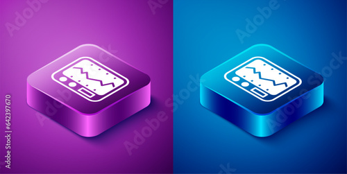 Isometric Electrical measuring instrument icon isolated on blue and purple background. Analog devices. Measuring device laboratory research. Square button. Vector