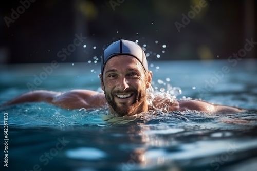 a smiling athletic caucasian man swimming outdoors © Jorge Ferreiro