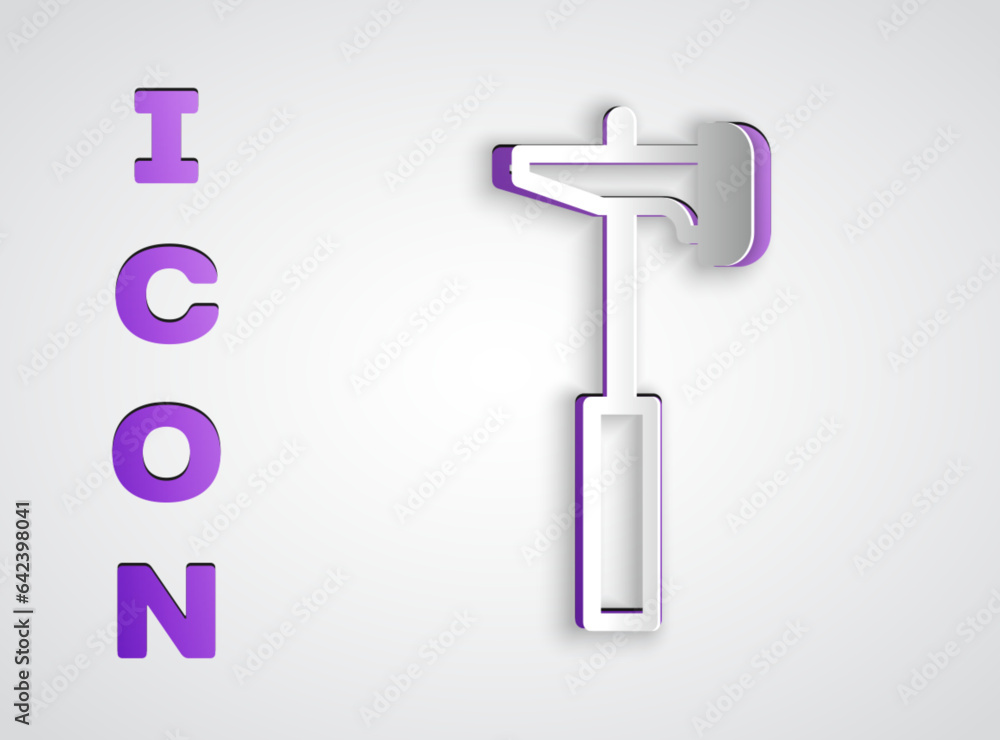 Paper cut Hammer icon isolated on grey background. Tool for repair. Paper art style. Vector Paper cut Hammer icon isolated on grey background. Tool for repair. Paper art style. Vector