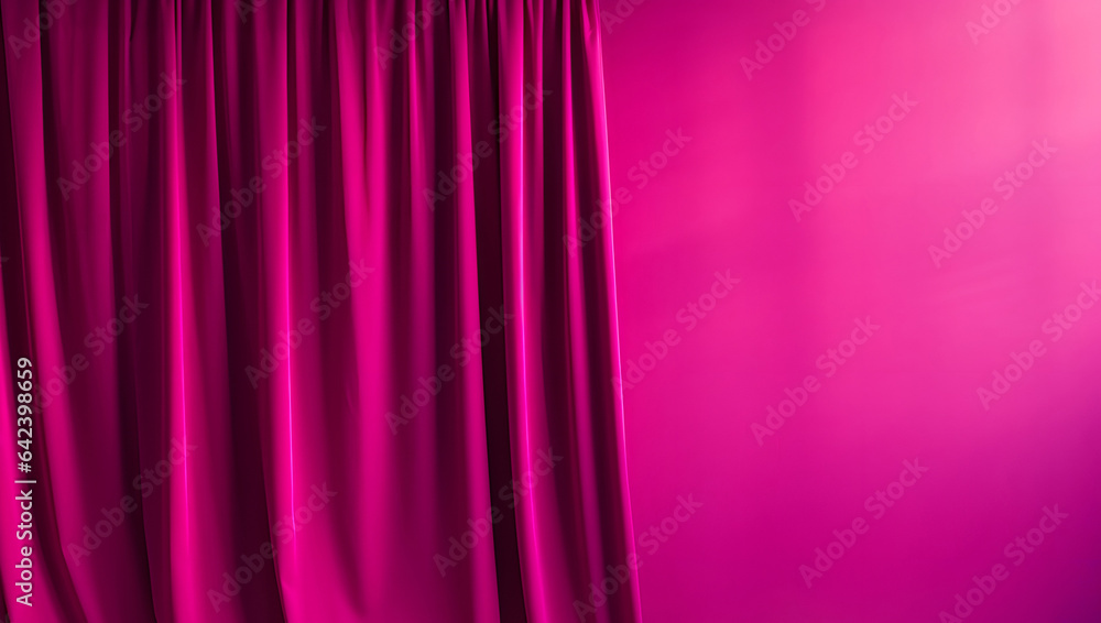 viva magenta curtain hanging to a window in a living room. pink background viva magenta curtain hanging to a window in a living room. pink background