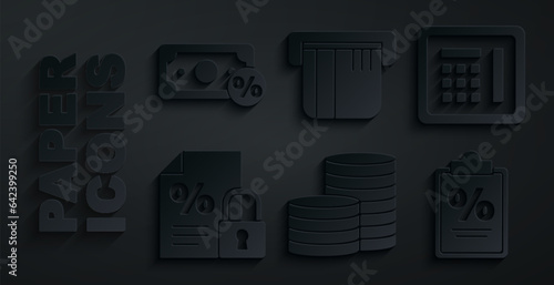 Set Coin money, Safe, Finance document and lock, Credit card and Money percent icon. Vector