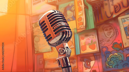 retro microphone on colorful background