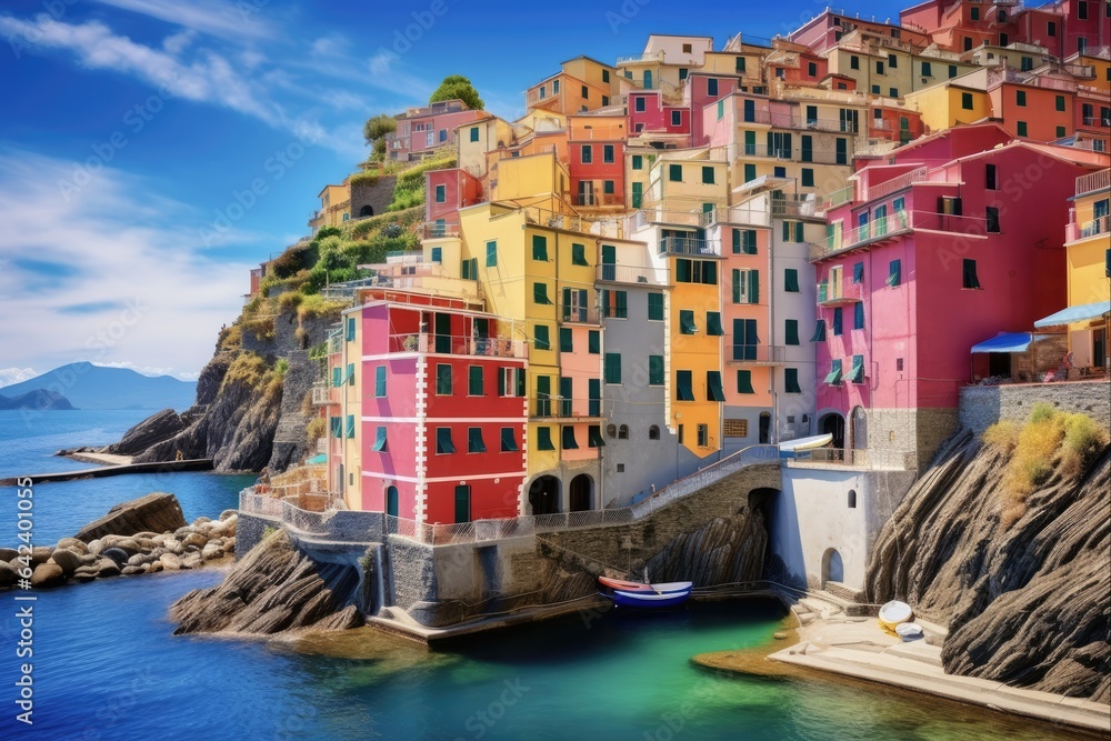 Beautiful Mediterranean Cityscape. Colorful European City on the Italian Coast with Stunning Architecture and Beaches