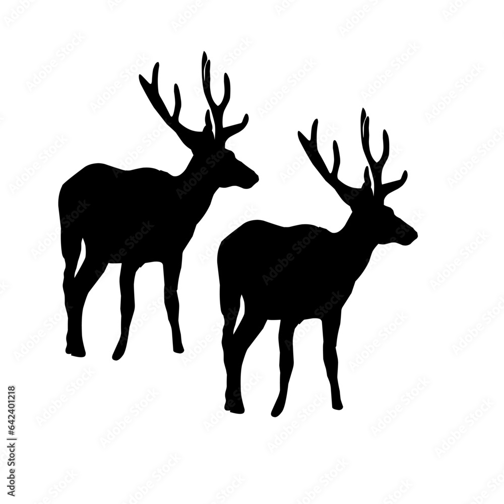 silhouette of deer with antlers. vector Illustration, silhouette of deer with antlers. vector Illustration,