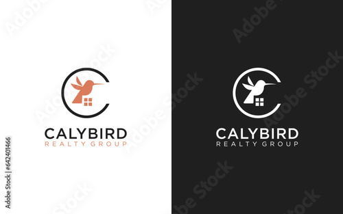 Letter C hummingbird home Logo. C initial logo with a house-shaped humming bird. logo design template for home, realestate and furnishing.