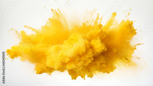 Yellow dust explosion on white background