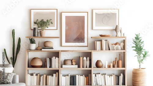 Virtual background with wooden bookshelf © Store4FUN