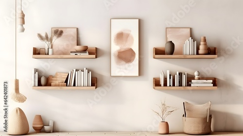 Virtual background with wooden bookshelf © Store4FUN