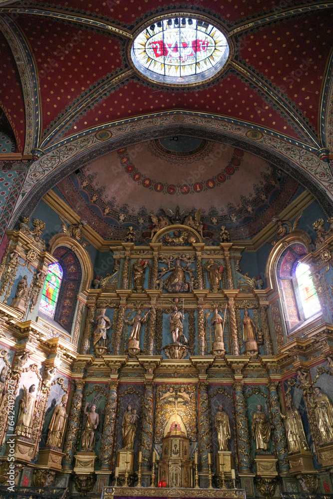 Saint Jean de Luz, France - Dec 24, 2022: Interior of St. John the Baptist church (Eglise Saint-Jean-Baptiste)