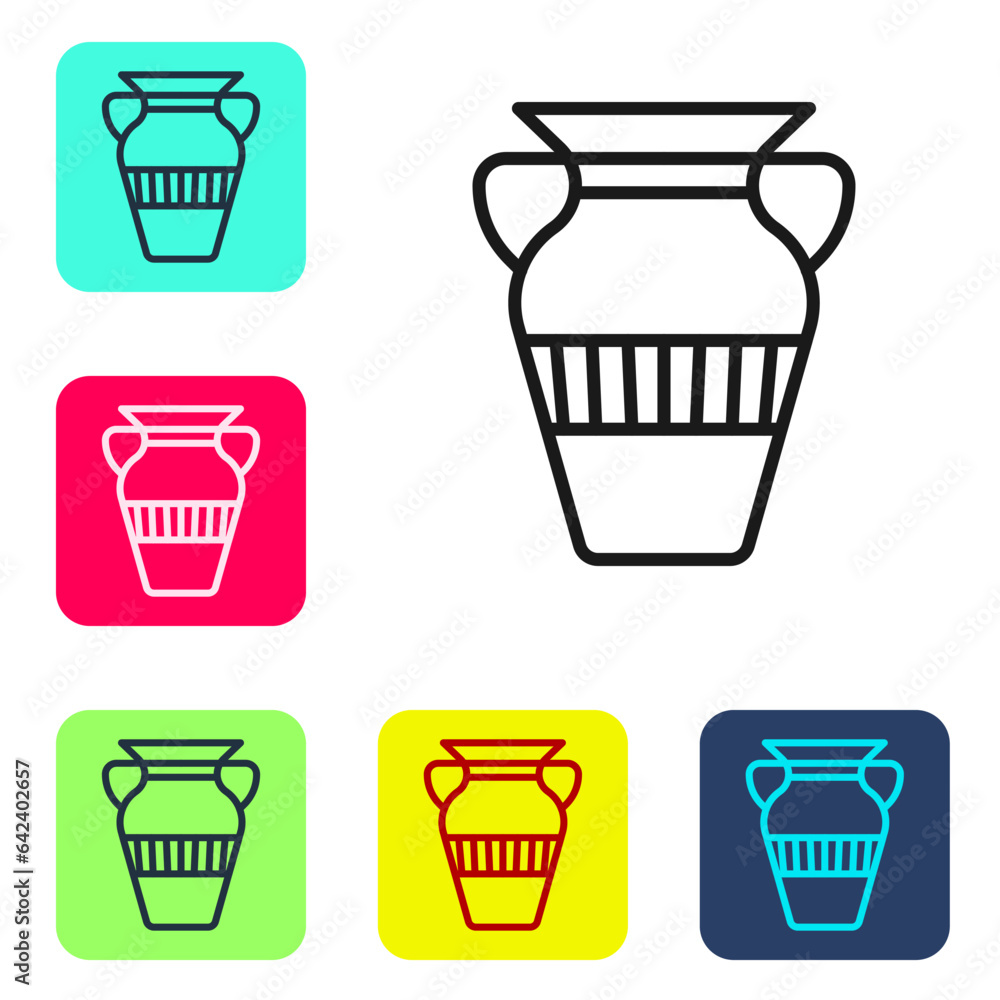 Black line Egyptian vase icon isolated on white background. Symbol of ancient Egypt. Set icons in color square buttons. Vector Black line Egyptian vase icon isolated on white background. Symbol of ancient Egypt. Set icons in color square buttons. Vector